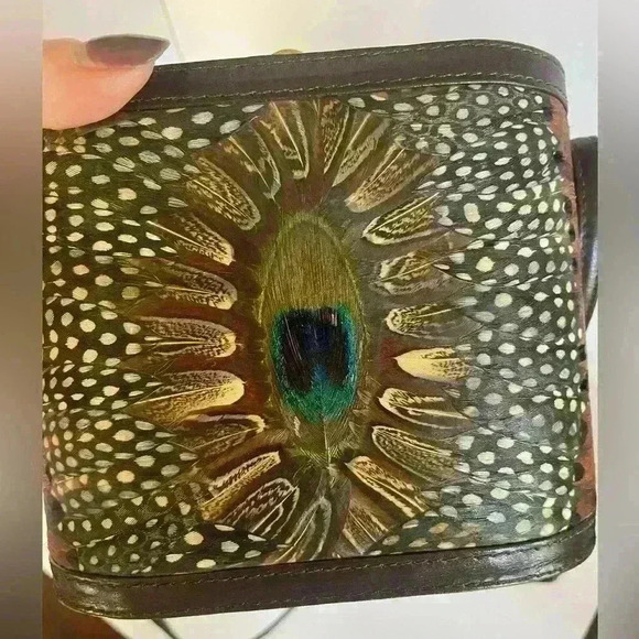 Vintage Genuine Peacock Feather Purse by Comeco Handbag Clutch w/ Strap Brown - Picture 3 of 14